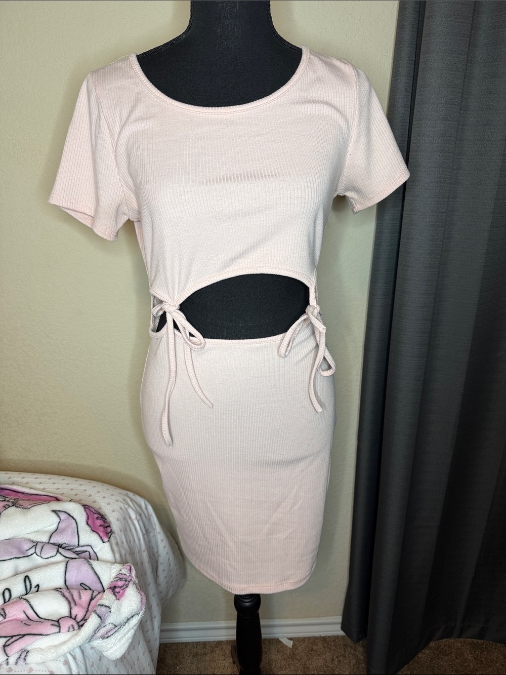 Light Pink Cutout Ribbed Midi Dress